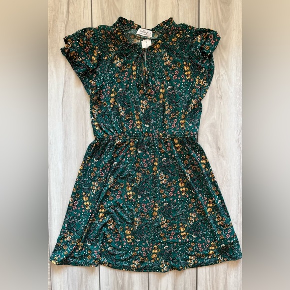 Kaileigh Genesis Knit Floral Tie Neck Dress Green Large Petite NWT STITCH FIX - Picture 2 of 6